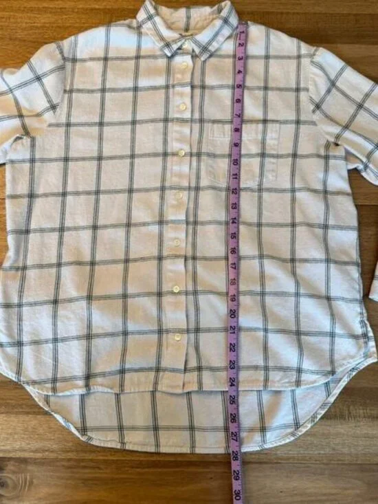 Madewell Plaid Button Down Shirt Window Pane Plaid Long Sleeve Medium Cream - Picture 14 of 14